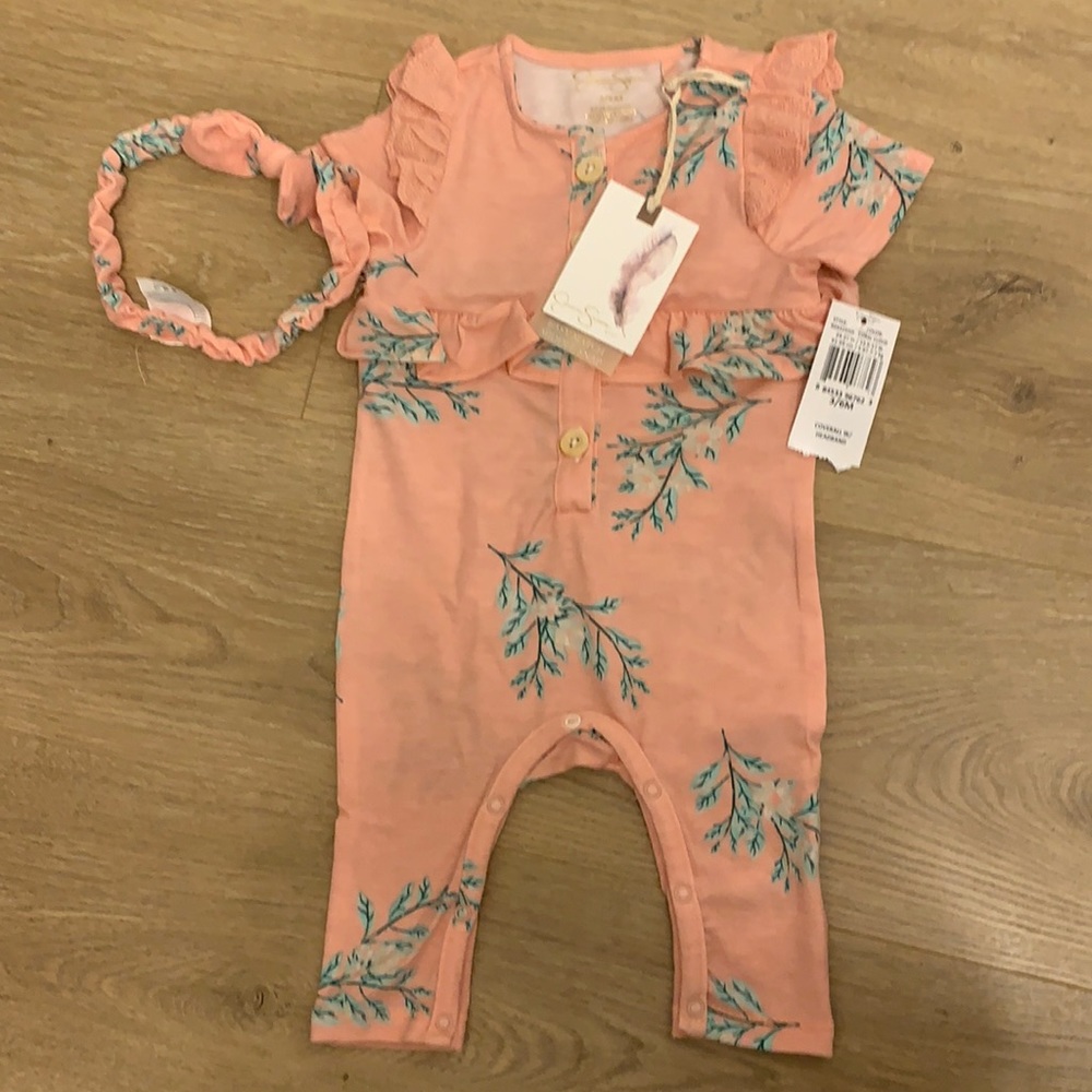 Jessica Simpson baby girl romper and matching headband